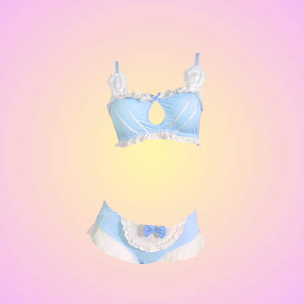 Pastel Bunny Doll Ruffle Cosplay Set – Blue & White Frilly Bra + Bloomers