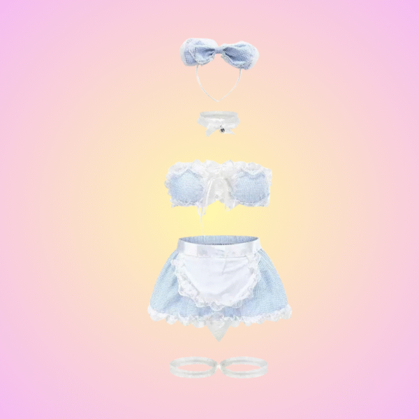 Sweet Blue Gingham Maid Cosplay Set – 6-Piece Kawaii Cosplay Outfit