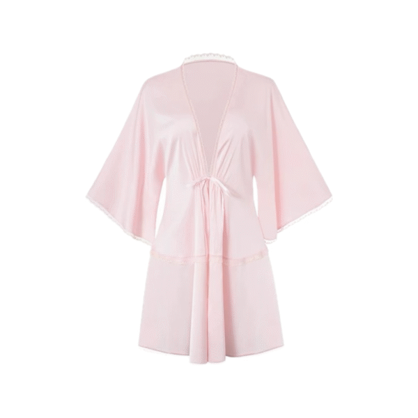 Satin Kimono Robe – Flowing Silhouette with Lace Trim