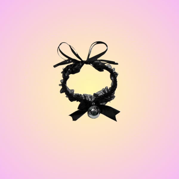 Lace Bell Choker – Black Satin Kitten Collar