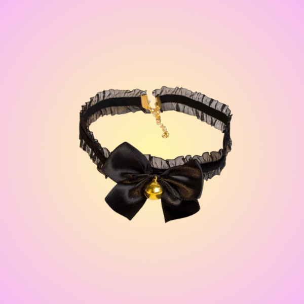 Ruffle Bell Choker – Satin Bow Lace Collar in Black or White