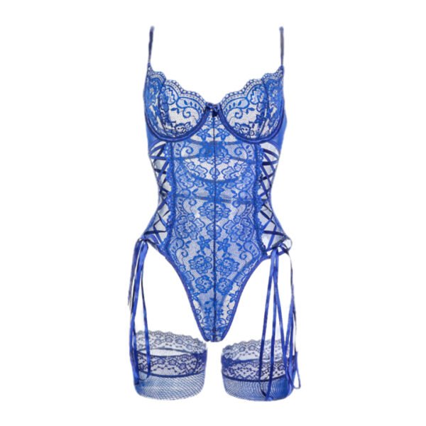 Sapphire Envy Lace Bodysuit – Corset-Style One-Piece with Side Lacing