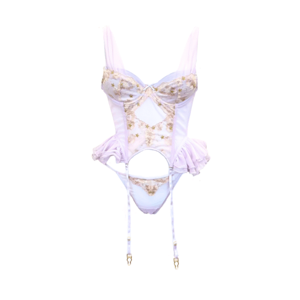 Starblush Corset Set – Embroidered Sheer Bodysuit with Ruffled Wings